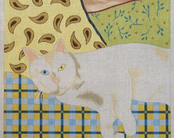 Snowball the Cat handpainted needlepoint canvas