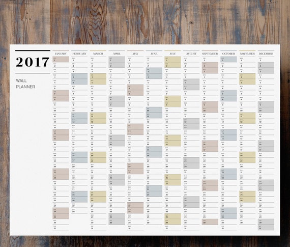 Printable PDF A2 Wall Planner 2017 Full Year By