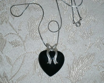 Black Onyx Heart Pendant Necklace