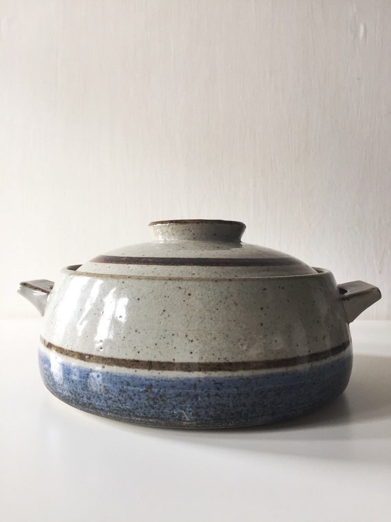 Items similar to Vintage Glazed Stoneware Casserole Dish with Lid on Etsy