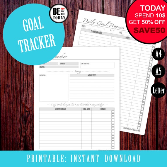 Goal Planner Page Daily Goal Tracker Printable Filofax