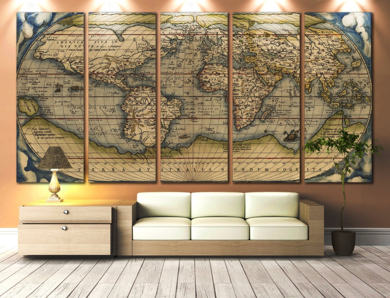 LARGE Wall Art World Map Canvas Print Vintage World Map