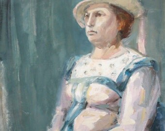 Gouache painting vintage impressionist woman portrait