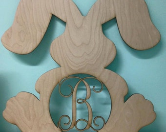 Laser Cut Unpainted Bunny Door Hanger- Can customize to  any letter