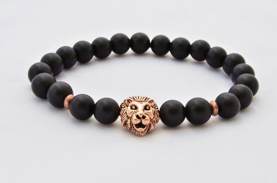 Lion head Black Matte Onyx Bracelet Coworker gift by StoStyle