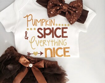 Pumpkin spice & everything nice/ fall outfit/ thanksgiving outfit/ baby girl outfit/ sweet sparkle