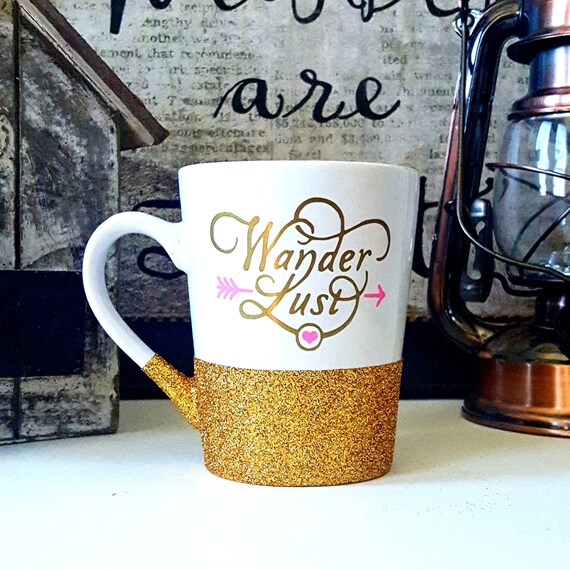 Wanderlust Glitter Dipped Coffee or Tea Mug Adventure Mug