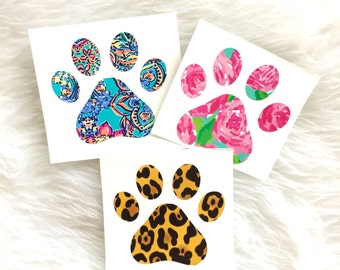 Paw Print Decal, Lilly Pulitzer Dog Decal, Dog Lover Decal, YETI Decal, Car Decal, Car Sticker, Paw Print, Decal, Laptop Decal, Dog Gift