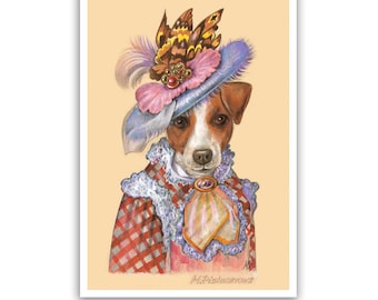 Jack Russell Terrier Art Print - Mademoiselle - Dog Fashion Prints, Lady Dogs - Small Dog Clothes - Pet Kingdom by Maria Pishvanova