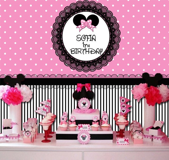 Printable Minnie Mouse Backdrop Pink Minnie Mouse Party 