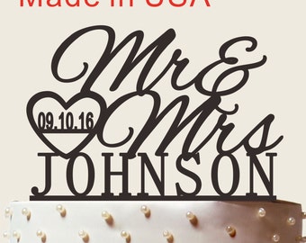 ON SALE!!! Personalized Wedding Acrylic Cake Topper With Wedding Date, Custom Name Cake Topper, Mr and Mrs Cake Topper, Wedding Cake Topper