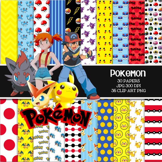 POKEMON Digital Paper Pack 30 Papers 35 Clipart | Etsy