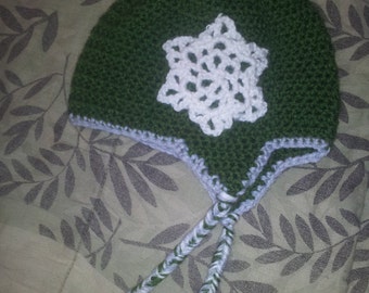 Crochet Earflap Hat With Snowflake Size 12-24 Month