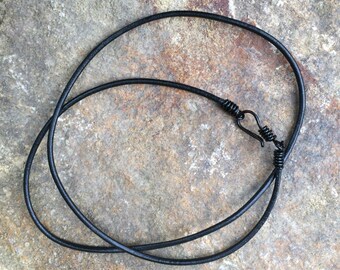 2mm thick, Black leather necklace, Black Leather cord, Handmade Clasp, Rustic Look, Greek leather