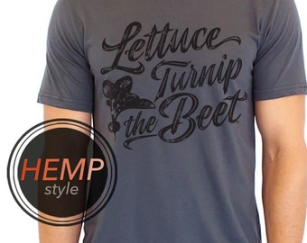 2XL lettuce turnip the beet ® trademark brand official site - grey HEMP and ORGANIC cotton shirt with cursive logo