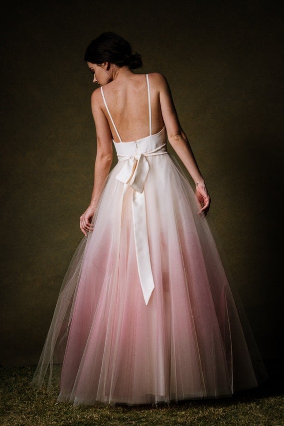 Ombre dip dyed tulle wedding dress by Cleo and Clementine Etsy