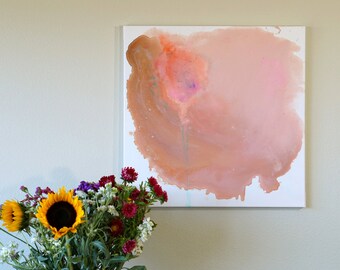 Neutral Abstract Wall Art Water Color Wash, Minimalist Acrylic Painting on Canvas Home Decor Modern Office Decor Luxury Gift for Her 20"x20"