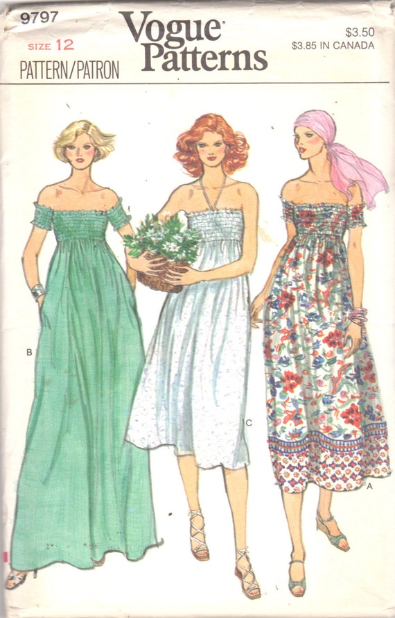 Vogue 9797 1970s Misses Pullover Dress Pattern Strapless