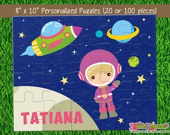 Astronaut Puzzle - Personalized 8 x 10 Puzzle - Personalized Name Puzzle - Personalized Children Puzzle - 20 pieces Puzzle - Outer Space