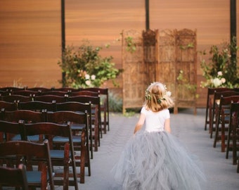 Dove Grey Tulle Skirt - Sewn Gray Tutu Skirt - in your choice of size and length - Flower girl, special occasion, bridal party - Silver