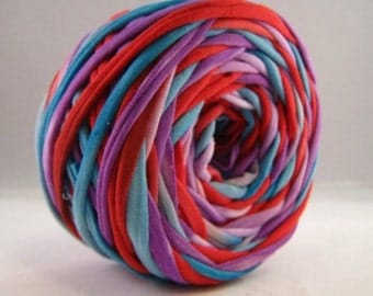 Hand Dyed T-Shirt Yarn- Red/Blue/Violet 60 Yards