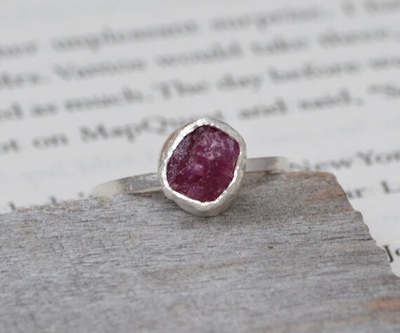 rough ruby engagement ring rustic ruby stacking ring by huiyitan