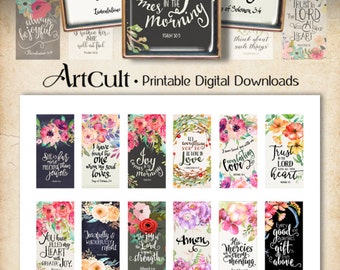Printable Download BIBLE VERSES scripture art 1x2 inch images for Domino Pendants Digital Collage Sheet for Magnets, bezel tray settings