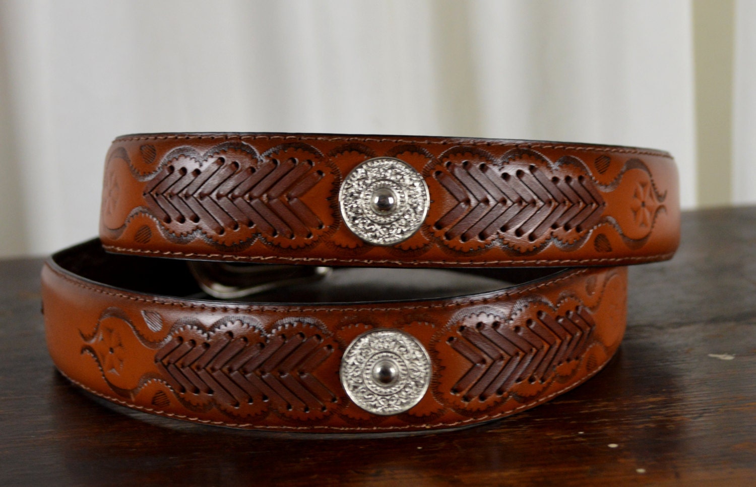 Western Leather Belt Western Belt Silver Coins Hand Carved