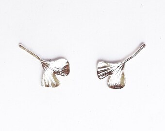 Sterling gingko leaf post earrings, botanical jewelry, ginkgo climbers, leaf jewelry, botanical replica, garden accessory, gardener gift