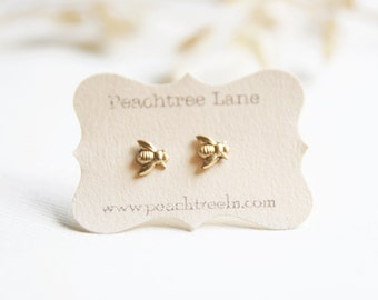 Tiny Brass Bee Earrings | Honeybee Post Earrings | Bridesmaid Gifts | Bee Themed Wedding | Gold Bee Earrings | Lemonade Beyonce
