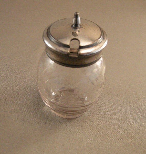 Victorian Mustard Etched Glass Jar Castor Set Mustard Jar