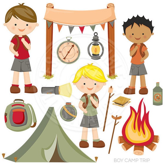 Boy Camp Trip Cute Digital Clipart Camping Clip Art Tent