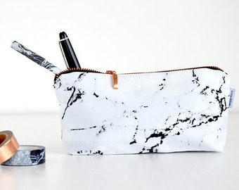 MARBLE bag // pencil case marble makeup bag pouch case rose gold copper zipper black marble made by renna deluxe