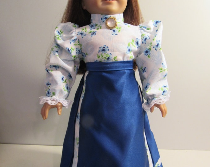 Handcrafted blue victorian 2 piece skirt set, blue skirt and blue blouse fits dolls 18 inch dolls
