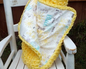 You are my sunshine blanket baby girl blanket baby boy blanket gender neutral blanket yellow crochet blanket yellow and grey baby blanket