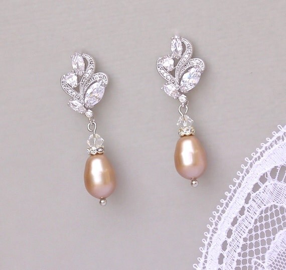 Champagne Pearl Earrings Blush Pearl Drop Earrings Small