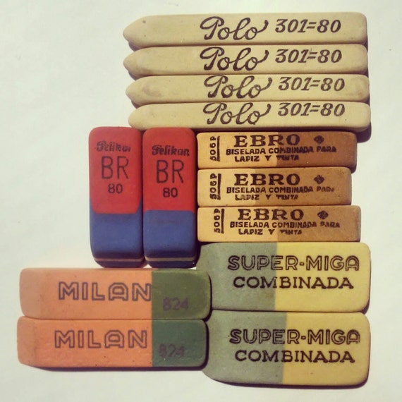 5 Vintage ERASER RUBBER Selection Antique Erasers SET