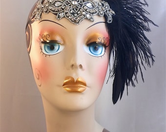 Flapper Headpiece, Flapper Girl Headband, Gatsby Headband, Flapper Headband, 1920s Headpiece, 1920s Flapper, Black and Silver Headband