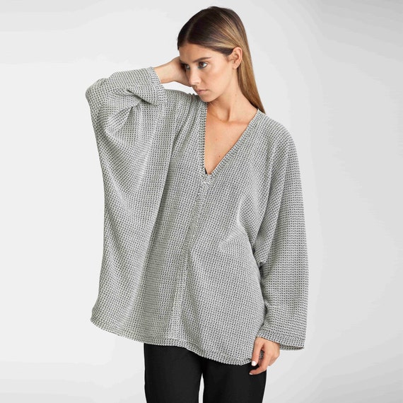 Oversized sweater black and white women sweater Knit