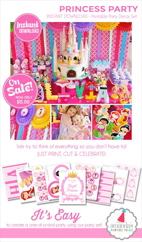 Princess Party Printable | Princess Birthday Party | Princess Party Decorations | Instant Download | Cinderella | Rapunzel | Amandas Parties Il_570xn