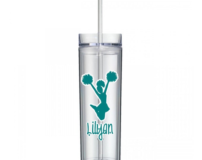 Personalized Cheer Water Bottle Tumbler, Personalized Water Bottle with Straw, Cheerleader Gift, Cheer Mom, Personalized Drink ware Cup