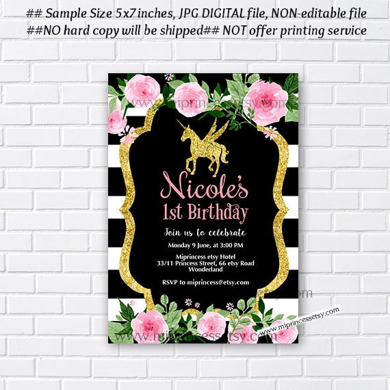 Unicorn invites Birthday Invitation gold unicorn by miprincess