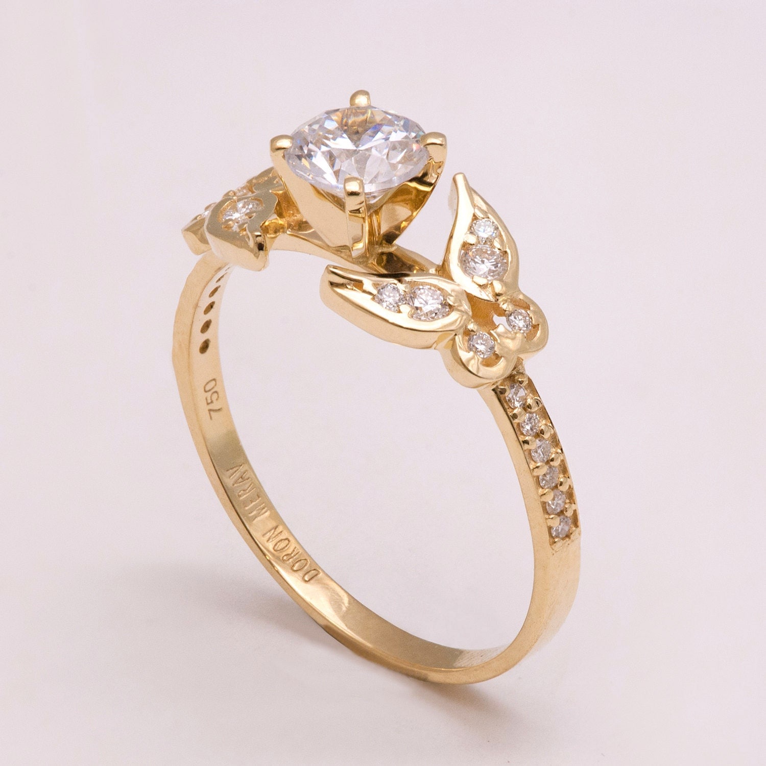 Butterfly Engagement Ring 14K Gold and Diamond engagement