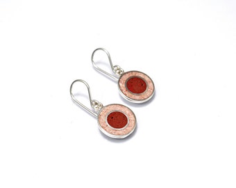 Sterling Silver Earrings, Red and Pink, Soft Colors, Dangle, Modern, Contemporary