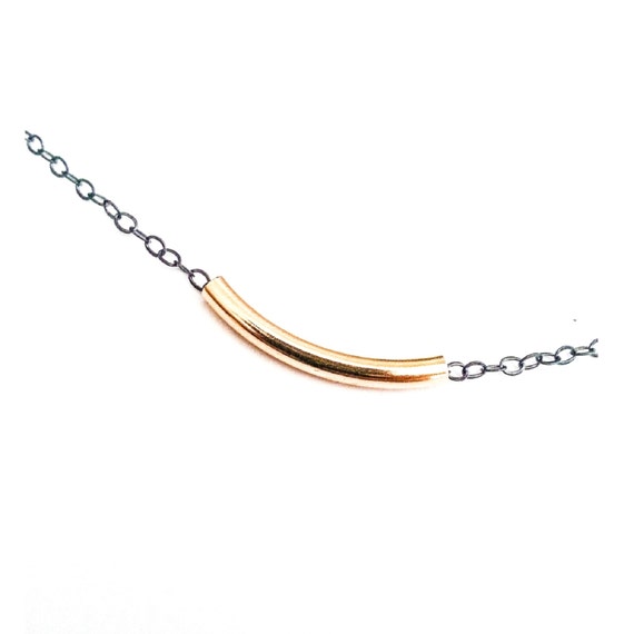 Gold Tube Necklace Curved Tube Necklace Tube by SilvanaSagan