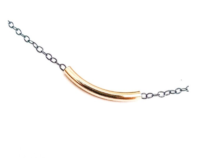 Gold Tube Necklace, Curved Tube Necklace, Tube Necklace, Curved Tube, Gold, Silver