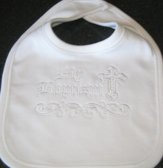 Baptism Christening Design Machine Embroidered on Bib for Baby