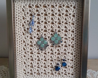 Earring Organizer, Earring Holder, Picture Frame Earring Holder, Jewelry Organizer, Crochet Earring Stand, Earring Display, Antique Brass