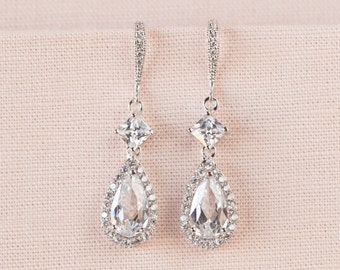 Crystal Bridal Earrings, Rose Gold Crystal Wedding earrings, Wedding earrings, Wedding Jewelry, Bridal Jewelry, Alicia Crystal Earrings