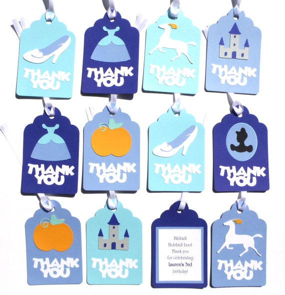 Items similar to Thank you Favor or Loot Bag Tags Personalized Cinderella Princess Themed